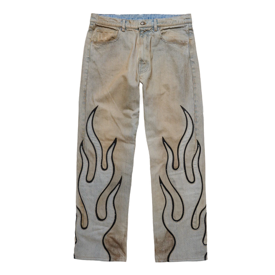 Warren Lotas Flame Leather Appliqué Denim Pants – Dirty Blue