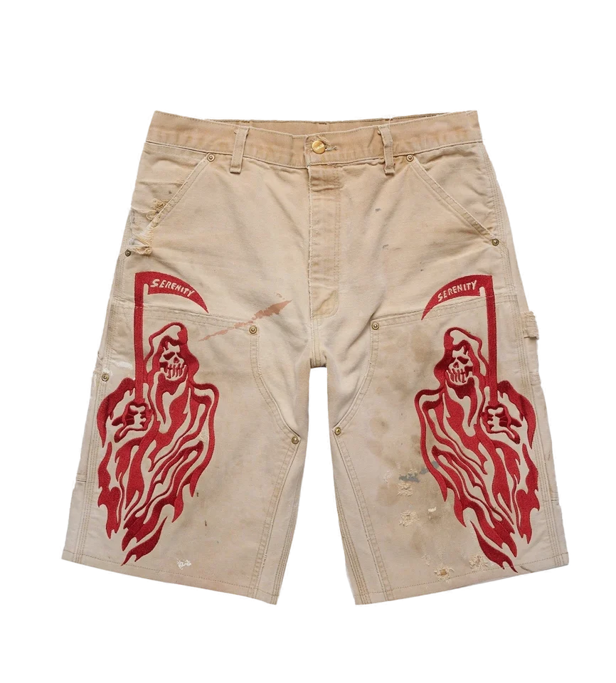 Warren Lotas Serenity Vintage Carhartt Double Knee Shorts – Tan/Cardinal