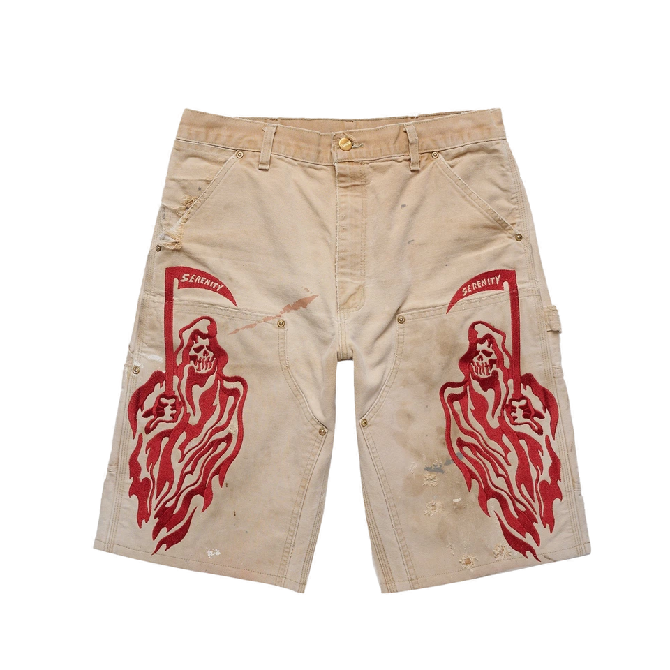Warren Lotas Serenity Vintage Carhartt Double Knee Shorts – Tan/Cardinal